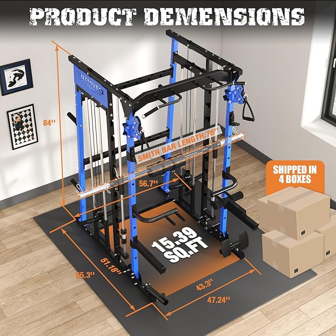 Smith Machine,2200 LBS Squat Rack for Home Gym with Dual Pulley System,Multifunctional Power Rack Cage for Strength Training with More Attachments