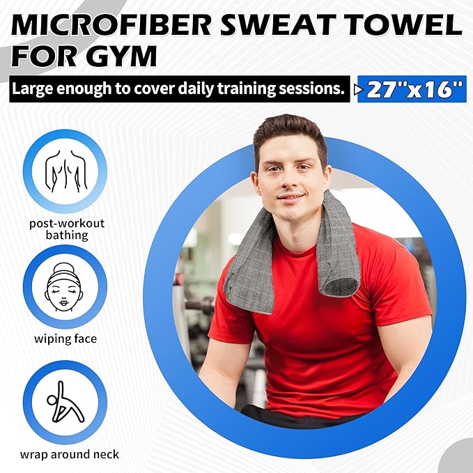 HOMERHYME Microfiber Gym Towels, 3 Pack Sweat Towels, 16 x 27 Inch Quick Dry Hand Towels, Absorbent Yoga Towels for Home Gym Bag, Beach Travel Sport Towel, Workout Equipment for Men & Women-GravixFit