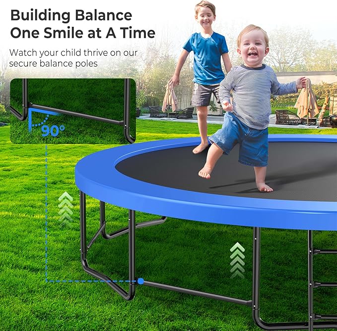 10 12 14 15 16FT Outdoor Trampolines for Kids and Adults, Pumpkin Trampoline with Curved Poles, Recreational Trampoline with Basketball Hoop and Safety Enclosure Net for Kids and Adults-GravixFit