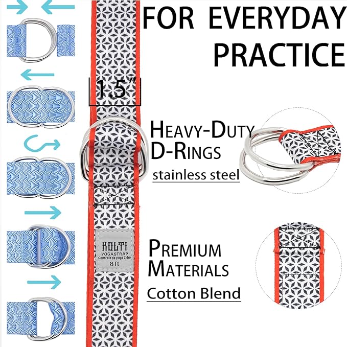 Yoga Exercise Adjustable Straps 8FT with Durable D-Ring for Pilates & Gym Workouts | Hold Poses, Stretch, Improve Flexibility & Maintain Balance-GravixFit