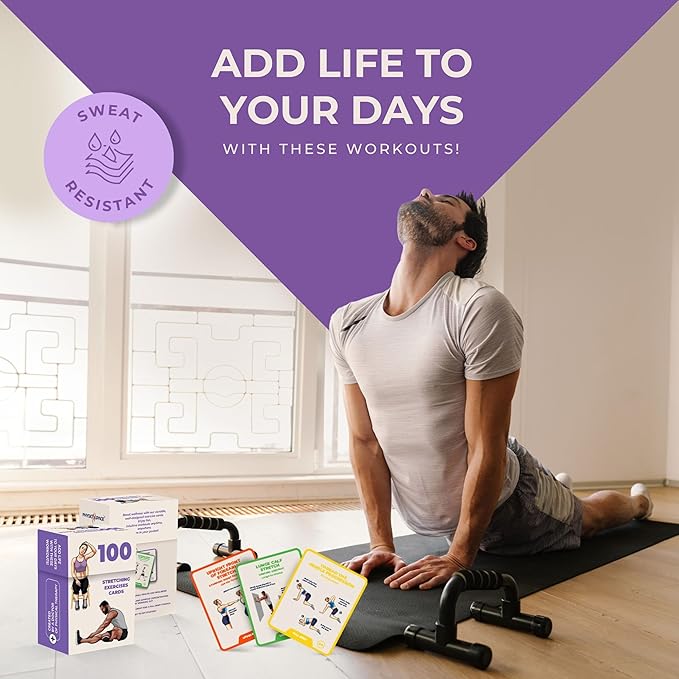 100 Stretching Exercise Flash Cards – Physical Therapy Stretches for Common Conditions (Plantar Fasciitis, Achilles Tendonitis, Sciatica, Back & Hip Pain) – Yoga, Pilates & Everyday Mobility-GravixFit