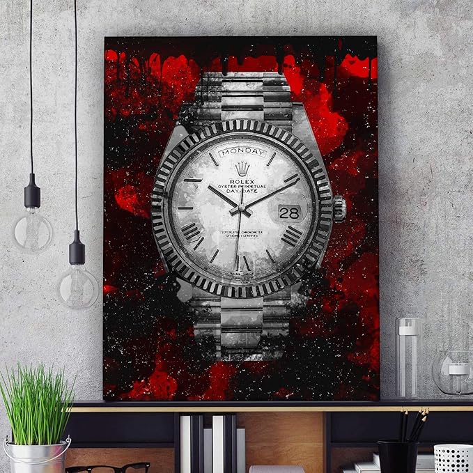 Luxury Watch Canvas Print Office Wall Decor Modern Art Pop Culture Decoration Inspiration Clock Timer Prints Framed Arts Walls Furniture (18" x 12")