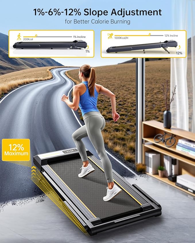 Walking Pad Treadmill with 12% Incline, 4 in 1 Folding Treadmill for Home/Office with Handle Bar, 2.5HP Under Desk Treadmills Portable Walking Pad with App & Bluetooth Speaker, 0.6-10MPH-GravixFit