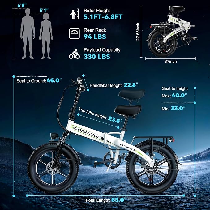 DriftGod Folding Electric Bike for Adults β 1000W Motor, 20"x3" Fat Tire, 48V Removable Battery, All-Terrain E-Bike with 7-Speed, Front Suspension β Powerful Foldable Ebike for Commuter