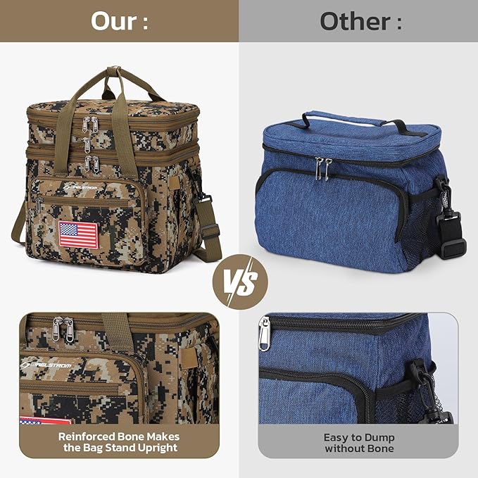 Maelstrom Tactical Lunch Box for Men, 23L Insulated Lunch Bag, Expandable Double Deck Cooler Bag, Lightweight Leakproof Tote Bag With Side Tissue Pocket, Suit For Men and Women, Camouflage-GravixFit