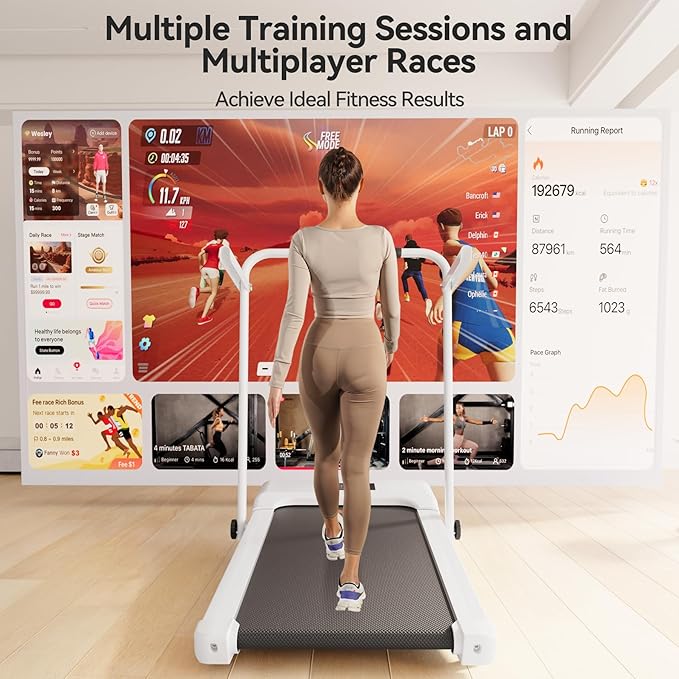Walking Pad Treadmill with Handle bar, 3.0HP Small Foldable Treadmills for Home with APP Remote Control and LED Display, 7.5MPH Portable Treadmill 300 Lbs Capacity-GravixFit
