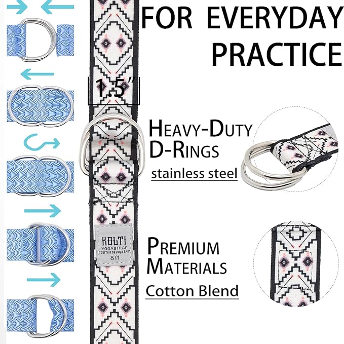 Yoga Exercise Adjustable Straps 8FT with Durable D-Ring for Pilates & Gym Workouts | Hold Poses, Stretch, Improve Flexibility & Maintain Balance-GravixFit