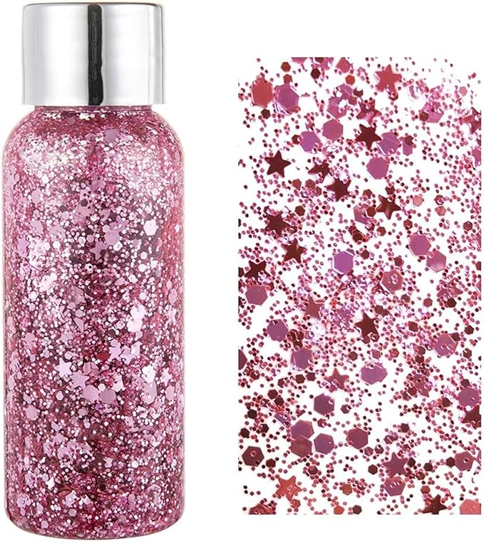MAEPEOR Chunky Face Body Glitter Gel 19 Colors Mermaid Sequins Holographic Body Glitter Gel Long-Lasting Festival Makeup Glitter Paint for Face Body Hair Nails (30g, 03 Pink)-GravixFit