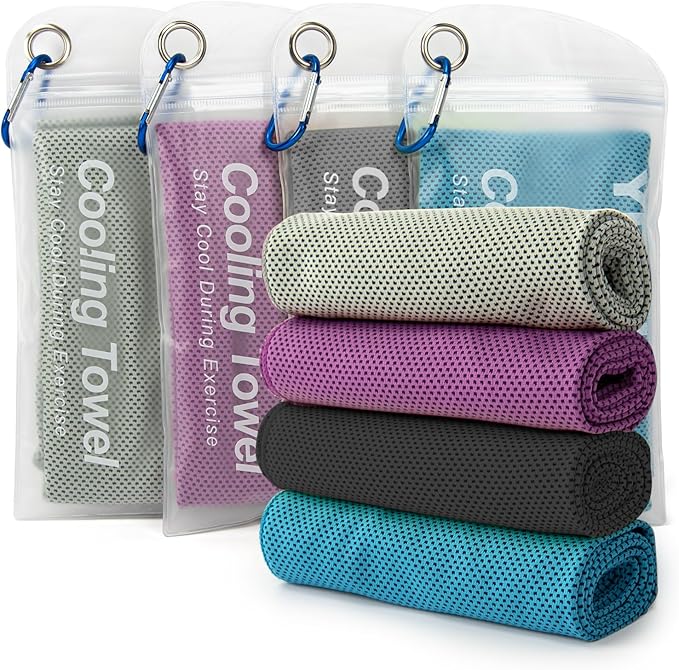 YESLIFE 4 Pack Cooling Towel 40"x12", Gym Towels for Men and Women, Soft Breathable Workout Towels for Yoga, Running, Sport, & More (Blue, Grey, Purple, Black)-GravixFit