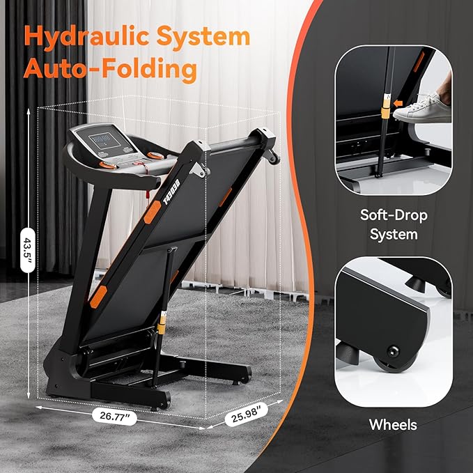 8.7MPH Treadmills for Home, 0%-15% Incline Walking Pad Treadmill with Auto-Folding, 3.5HP Wide Running Area Supports Up to 300lbs User Weight, Bluetooth & Pulse Monitor-GravixFit