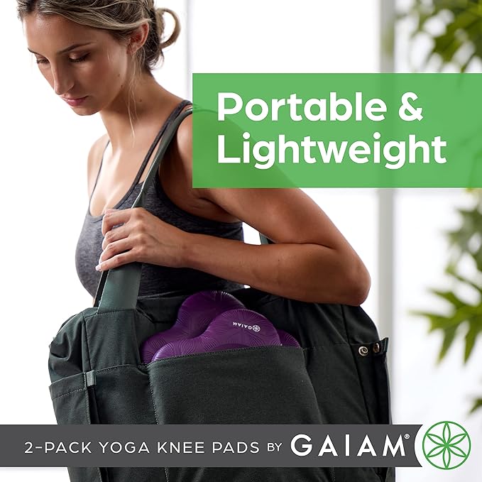 Gaiam Yoga Knee Pads (Set of 2) - Yoga Props and Accessories for Women/Men Cushions Knees and Elbows for Fitness, Travel, Meditation, Kneeling, Balance, Floor, Pilates-GravixFit