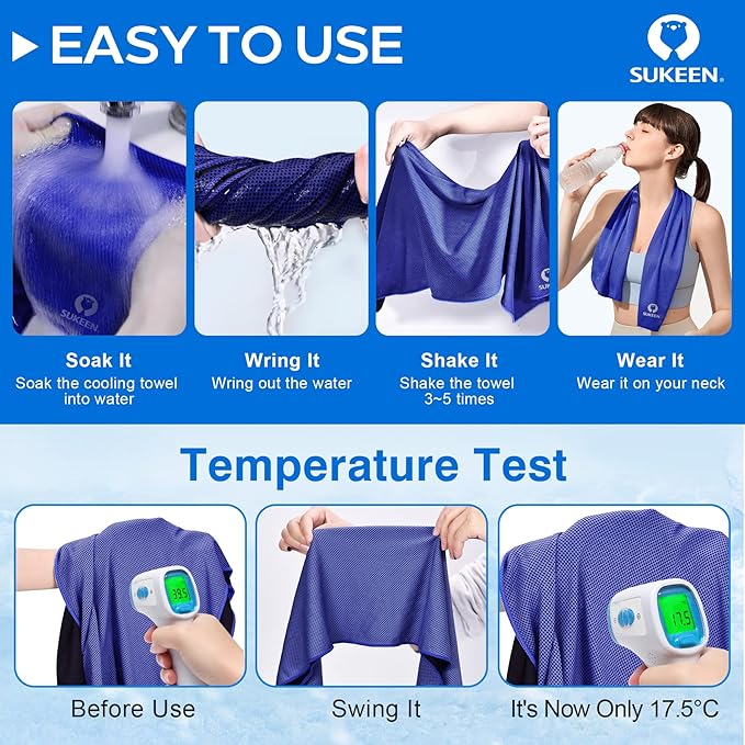 Sukeen Cooling Towel,Instant Evaporative Cooling for Sports,Yoga,Golf,Gym,Neck,Workout and More(40”x 12”)-GravixFit