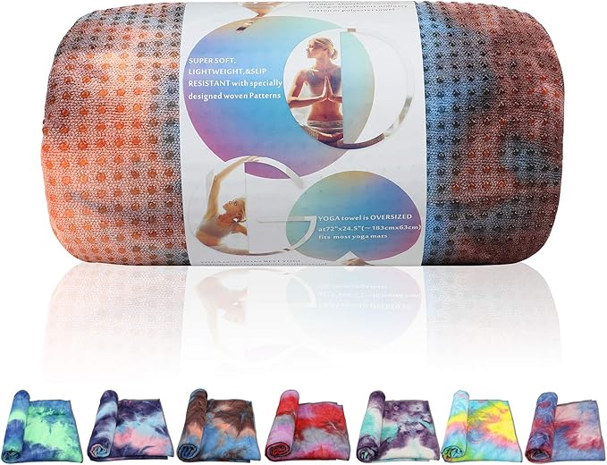 Yoga Towels , Non Slip Hot Yoga Towel Skidless Waffle Texture, 100% Absorbent Odorless Microfiber Yoga Blanket, Standard Sized 24 x72 in Mat Towel,for Hot Yoga, Bikram, Pilates ( Blue & Grey)…1-GravixFit