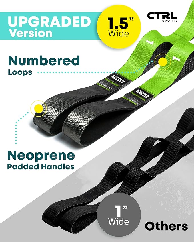 Stretching Strap with Loops - Non Elastic Stretch Band for Physical Therapy, Yoga Strap for Stretching Equipment, Stretch Bands for Exercise and Flexibility - Fascia, Hamstring & Leg Stretcher Belt-GravixFit