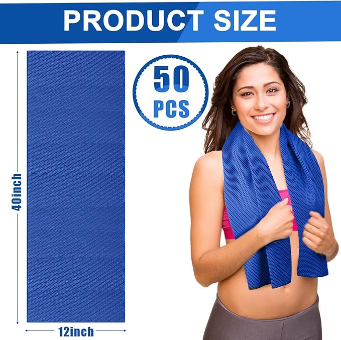 Shellwei 50 Pcs Cooling Towel 40 x 12 Inch Microfiber Workout Towels Breathable Chilly Towel Ice Cool Cold Towels Bulk Fast Drying Absorbent Sweat Rag for Neck Yoga Sports Golf Gym-GravixFit