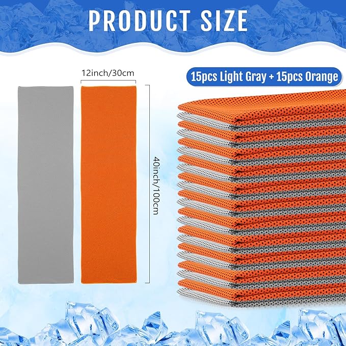 Hosuly 30 Pack Cooling Towels, 40"x12" Ice Breathable Soft Chilly Sweat Rag Microfiber Workout Rags for Gym Cooling Towels for Neck and Face for Yoga Golf Sport Running-GravixFit