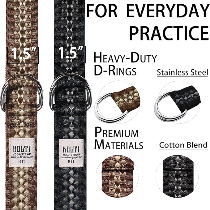 Yoga Exercise Adjustable Straps 8FT with Durable D-Ring for Pilates & Gym Workouts | Hold Poses, Stretch, Improve Flexibility & Maintain Balance-GravixFit