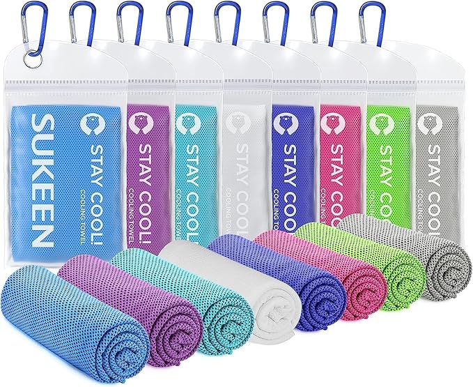 Sukeen 8 Pack Cooling Towel (40"x12"), Ice Towel Sets,Soft Breathable Chilly Towel,Microfiber Towel for Yoga,Sport,Running,Gym,Workout,Camping,Fitness,Workout-GravixFit