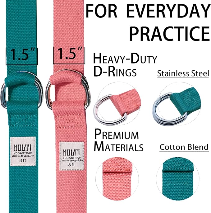 Yoga Exercise Adjustable Straps 8FT with Durable D-Ring for Pilates & Gym Workouts | Hold Poses, Stretch, Improve Flexibility & Maintain Balance-GravixFit