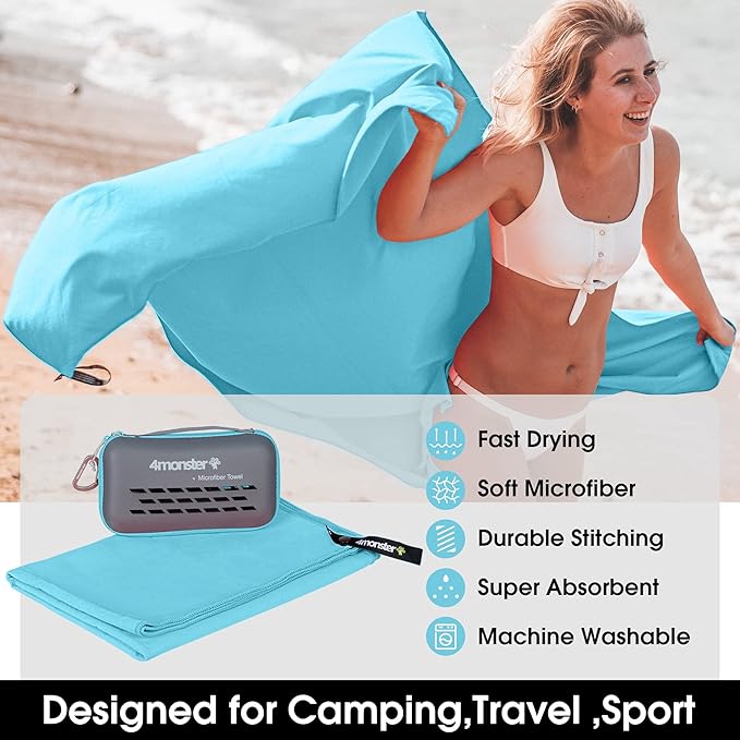 4Monster Camping Towels Super Absorbent, Fast Drying Microfiber Travel Towel, Quick Dry Ultra Soft Compact Gym Towel for Swimming Beach Hiking Yoga Travel Sports Backpack (47.00" x 23.60", Lake-green)-GravixFit