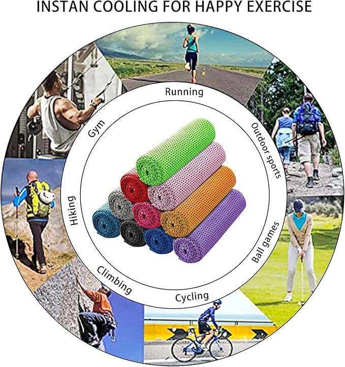 Ponpon 10pcs Cooling Towel Ice Towel Cooling Towels for Neck and Face Microfiber Cooling Towel for Gym, Travel, Yoga, Camping, Running, Outdoor Sport (10 Colors)-GravixFit