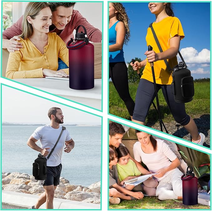 1 Gallon Insulated Water Jug - with Paracord Handle, Straw & Chug Lid, Water Bottles Holder with Strap, 128oz Stainless Steel Large Water Bottle, Keep Hot 12H & Cold 48 for Travel Hiking Camping Work-GravixFit