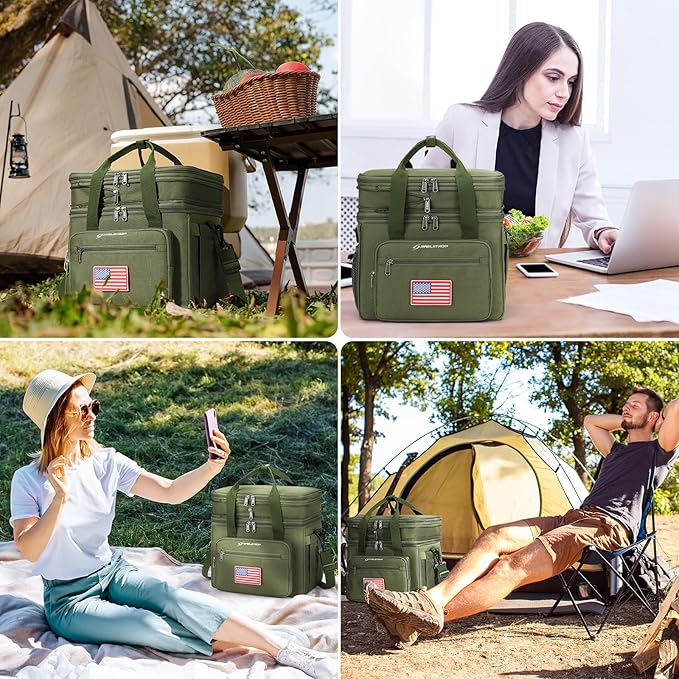 Maelstrom Tactical Lunch Box for Men, 23L Insulated Lunch Bag, Expandable Double Deck Cooler Bag, Lightweight Leakproof Tote Bag With Side Tissue Pocket, Suit For Men and Women, Army Green-GravixFit