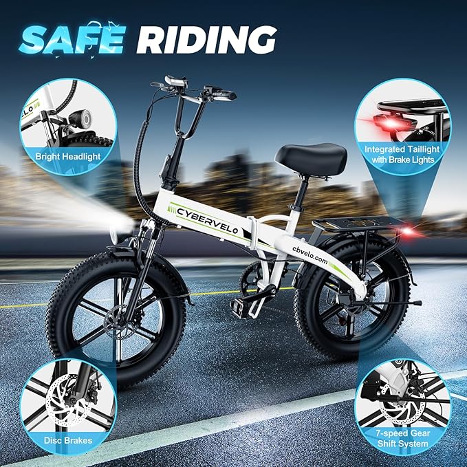 DriftGod Folding Electric Bike for Adults β 1000W Motor, 20"x3" Fat Tire, 48V Removable Battery, All-Terrain E-Bike with 7-Speed, Front Suspension β Powerful Foldable Ebike for Commuter