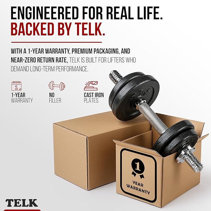 TELK – Adjustable Dumbbell Set – Home Gym Weight Set with Baked Enamel Cast Iron Plates – Space-Saving Free Weights for Strength Training-GravixFit