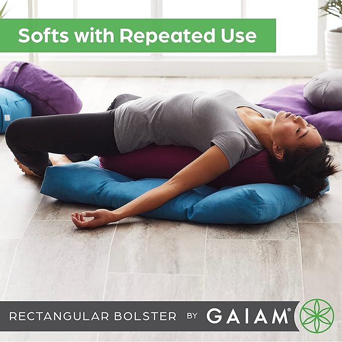 Gaiam Yoga Bolster - Long, Rectangular Meditation Pillow - Supportive Cushion for Restorative Yoga and Sitting on the Floor - Built-In Carrying Handle - Machine Washable Cover'-GravixFit
