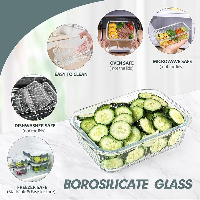 10 Packs Glass Meal Prep Containers with Lids, Glass Food Storage Containers Set, Airtight Lunch Containers, Microwave, Oven, Freezer and Dishwasher Safe, Gray-GravixFit