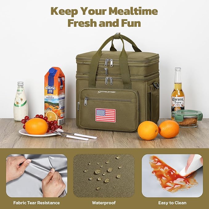 Maelstrom Tactical Lunch Box for Men, 23L Insulated Lunch Bag, Expandable Double Deck Cooler Bag, Lightweight Leakproof Tote Bag With Side Tissue Pocket, Suit For Men and Women, Khaki-GravixFit