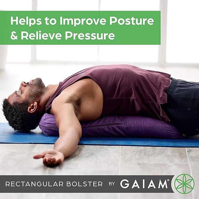 Gaiam Yoga Bolster - Long, Rectangular Meditation Pillow - Supportive Cushion for Restorative Yoga and Sitting on the Floor - Built-In Carrying Handle - Machine Washable Cover'-GravixFit