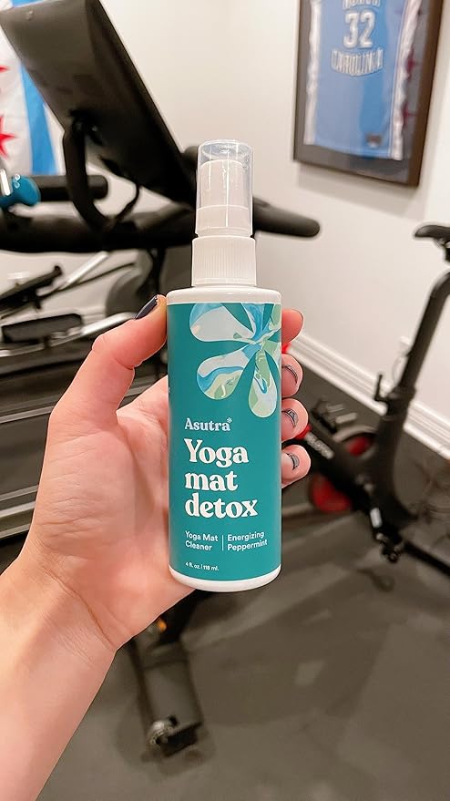 ASUTRA Yoga Mat Cleaner Spray (Energizing Peppermint), 4 fl oz - No Slippery Residue, Organic Essential Oils, Deep-Cleansing for Fitness Gear & Gym Equipment, Microfiber Towel Included-GravixFit