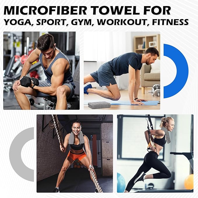 HOMERHYME Microfiber Gym Towels, 3 Pack Sweat Towels, 16 x 27 Inch Quick Dry Hand Towels, Absorbent Yoga Towels for Home Gym Bag, Beach Travel Sport Towel, Workout Equipment for Men & Women-GravixFit