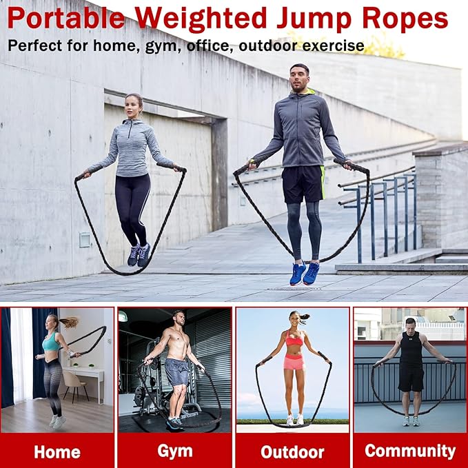 Jump Rope, Weighted Jump Rope for Men Women, 2.8lb Heavy Jumping Ropes for Fitness, Adult Skipping Rope for Home Gym Exercise, Improve Strength and Building Muscle Workout Equipment-GravixFit