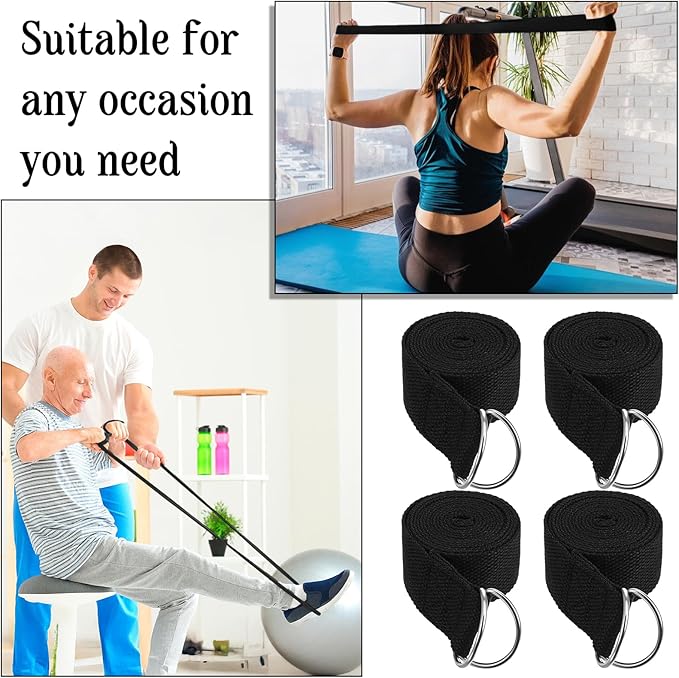 12 Pack Yoga Straps for Stretching, 6 Ft Black Exercise Bands with Adjustable D Ring Buckles for Pilates, Gym Fitness, Flexibility Training, Men Women-GravixFit