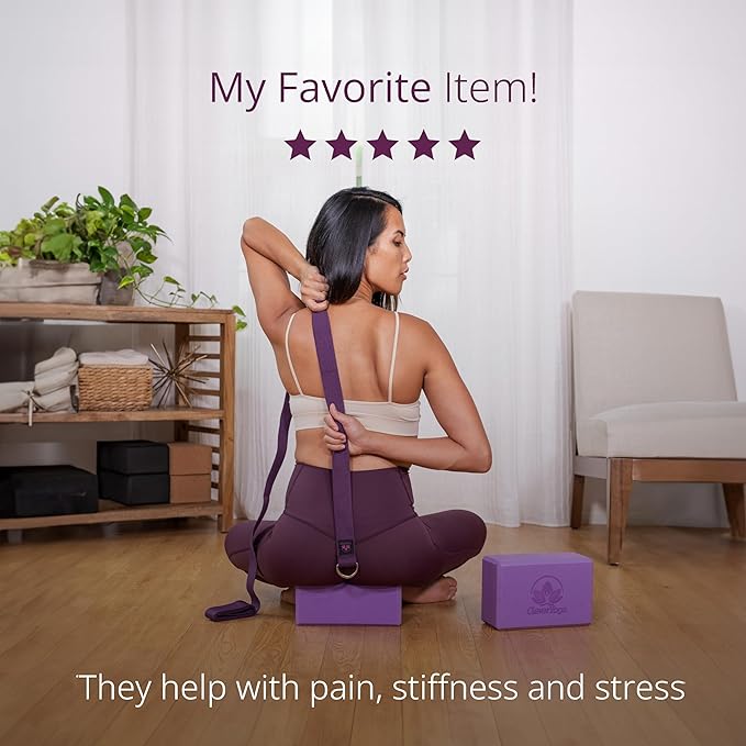 Clever Yoga Blocks & Strap - Lighweight Foam Yoga Blocks 2 Pack with 8ft Cotton Yoga Strap Set Kit for Beginners & Pros, Accessories & Equipment for Women & Men - Gray-GravixFit
