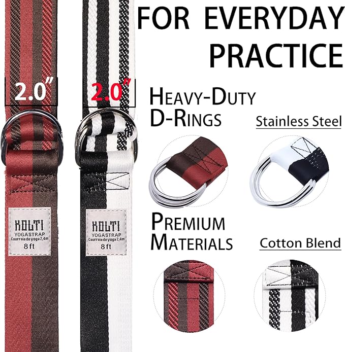 Yoga Exercise Adjustable Straps 8FT with Durable D-Ring for Pilates & Gym Workouts | Hold Poses, Stretch, Improve Flexibility & Maintain Balance-GravixFit