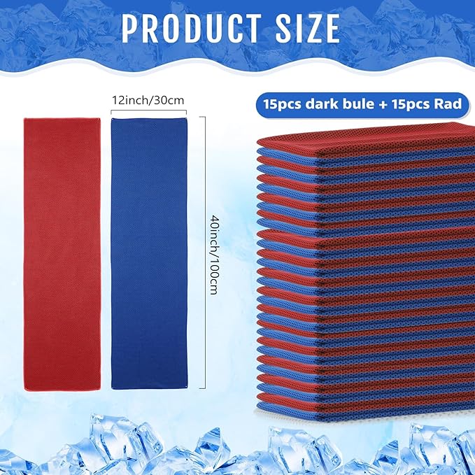 Hosuly 30 Pack Cooling Towels, 40"x12" Ice Breathable Soft Chilly Sweat Rag Microfiber Workout Rags for Gym Cooling Towels for Neck and Face for Yoga Golf Sport Running-GravixFit