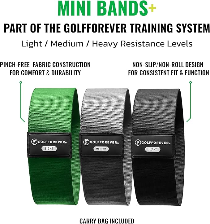 GolfForever Mini Bands Proven by Golfer Scottie Scheffler | Golf Training Premium Fitness Bands | Premium Golf Training Aid to Improve Strength Flexibility & Swing Posture | 3 Resistance Levels | 3pcs-GravixFit
