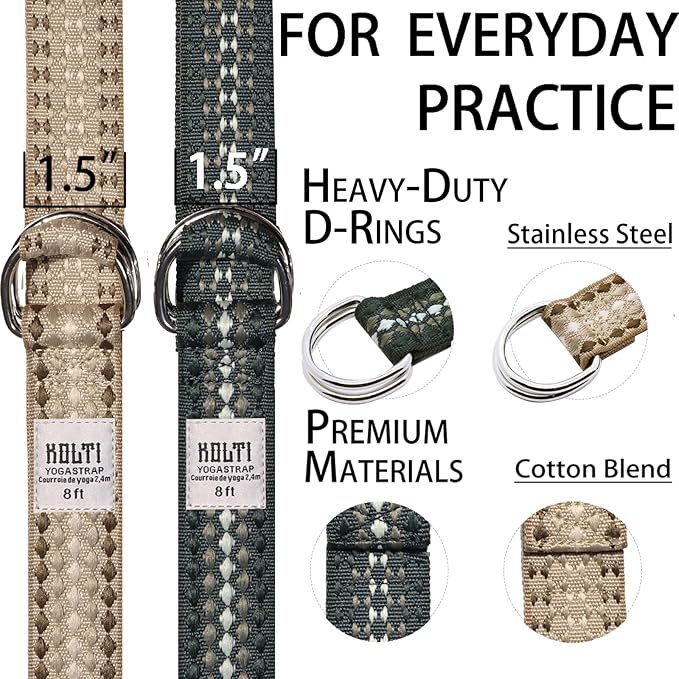 Yoga Exercise Adjustable Straps 8FT with Durable D-Ring for Pilates & Gym Workouts | Hold Poses, Stretch, Improve Flexibility & Maintain Balance-GravixFit