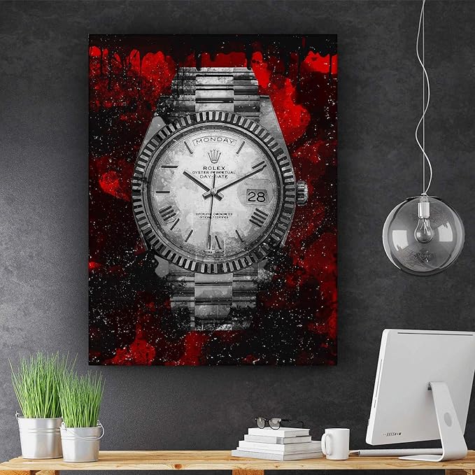 Luxury Watch Canvas Print Office Wall Decor Modern Art Pop Culture Decoration Inspiration Clock Timer Prints Framed Arts Walls Furniture (18" x 12")