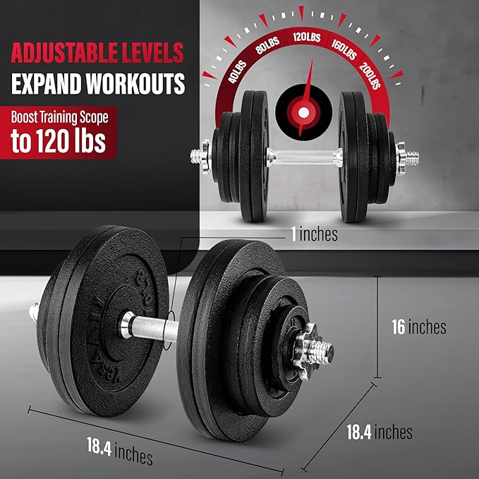 Yes4All Old School Adjustable Dumbbell Set with Weight Plates, Star Lock Collars/Connector, 40lbs to 200lbs Adjustable Weight Plates Set-GravixFit