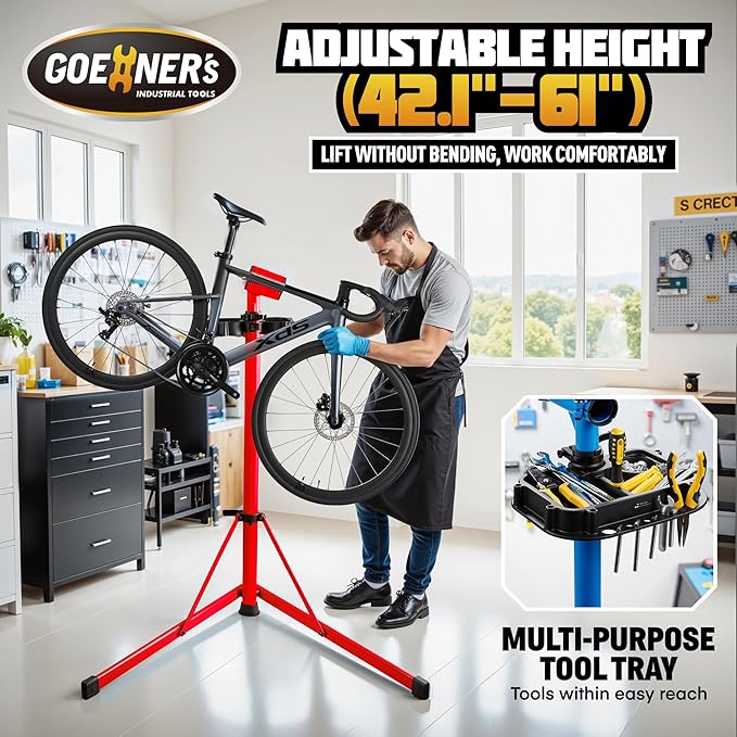 Upgraded Bike Repair Stand Max 176 lbs, Heavy Duty Bicycle Repair Stand, Portable Aluminum E Bike Stand Manintenance Workstand for Any Bike, Heavy E-Bike, Mountain Bike and Road Bike, Red