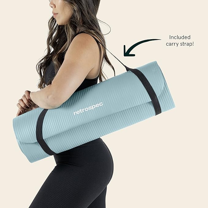 Retrospec Solana Yoga Mat 1/2" Thick w/Nylon Strap for Men & Women - Non Slip Exercise Mat for Yoga, Pilates, Stretching, Floor & Fitness Workouts-GravixFit