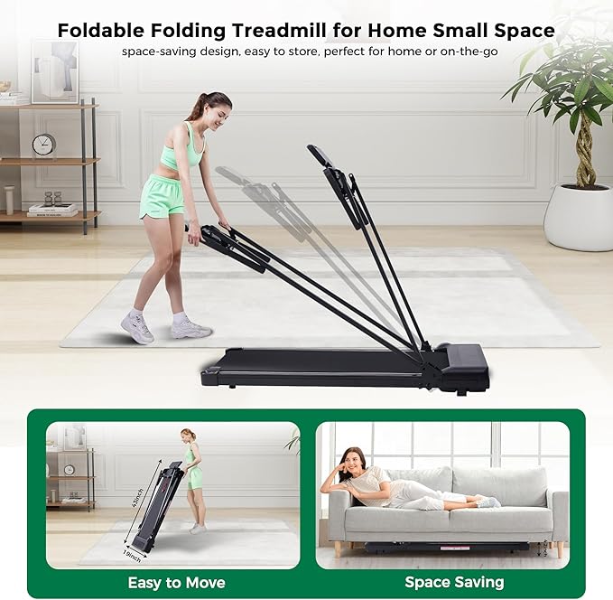 Walking Pad with Handle Bar, Folding Treadmill with Handles for Home Small Spaces, Compact Walking Pad Treadmill with Handle, 3.5HP Electric Portable Treadmills for Home, 400LBS Capacity