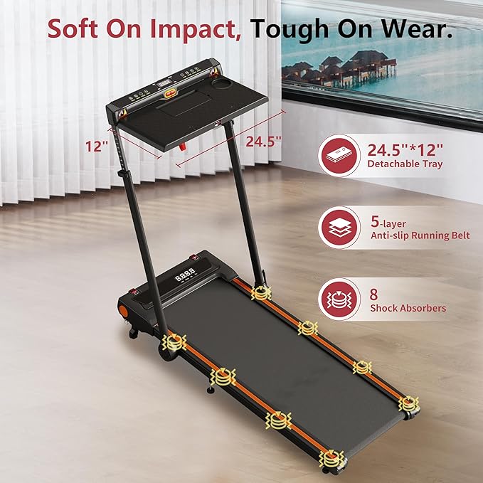 Foldable Treadmill with Incline Treadmill with Home Removable Desk Workstation 3.0 HP 3 in 1 Folding Small Compact Walking Treadmills 300 Lbs Capacity for Home Office-GravixFit