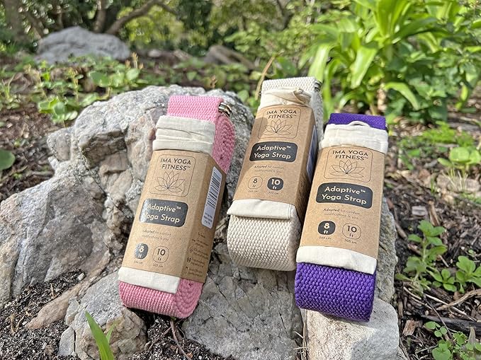 Adaptive Yoga Strap, Stretching Strap, 2 Inches Wide, 100% Naturally Soft Cotton, Steel D-Rings, Includes Natural Cotton Drawstring Storage Pouch and Instructional E-Book-GravixFit