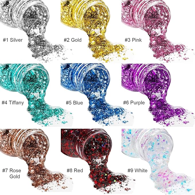 MAEPEOR Chunky Face Body Glitter Gel 19 Colors Mermaid Sequins Holographic Body Glitter Gel Long-Lasting Festival Makeup Glitter Paint for Face Body Hair Nails (30g, 03 Pink)-GravixFit